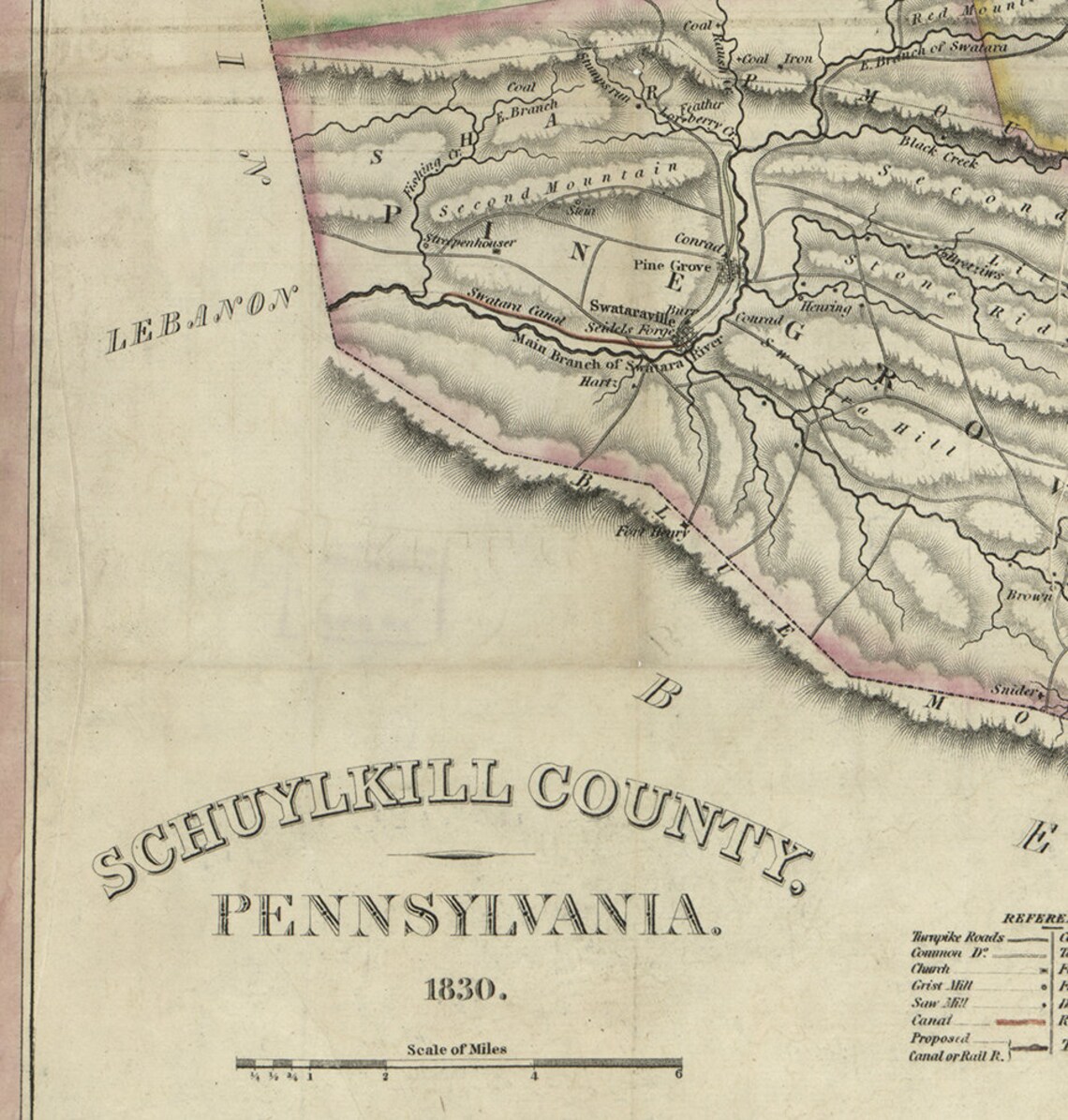 Map of Schuylkill Co. Pennsylvania PA 1830. Restoration Etsy