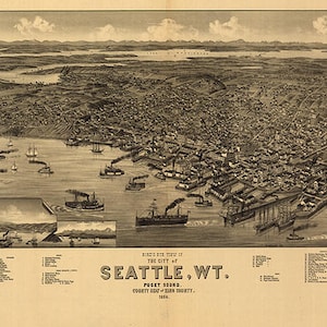 City of Panele, Washington, W.A., Puget Sound, King Co, 1884. Alte Wandkarte für Restaurierung Eisenwaren Vintage Reproduktion
