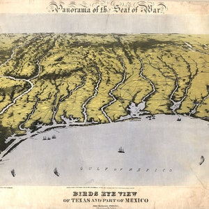Mapa do Texas e parte do México de 1861. Impressão de mapa de reprodução de parede antiga em estilo vintage para decoração de casa.