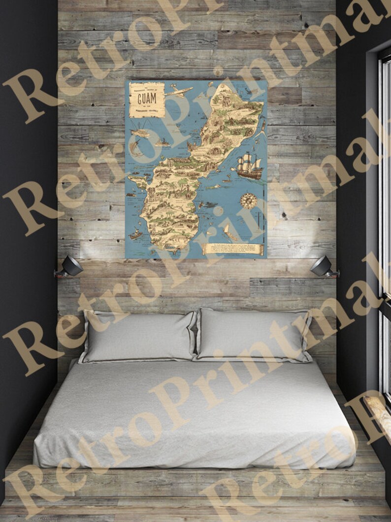 Map of Guam. Restoration Hardware Home Deco Style Old Wall Etsy