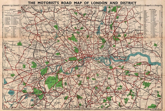 Historic London Map England U.K. 1930s. Restoration Hardware | Etsy