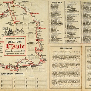 Tour de France Cycliste, 12e Annee 1914 with lists of teams, individuals, and route stage details. Vintage Reproduction Poster Print