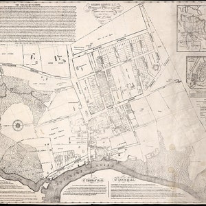 Mapa de Flushing, distrito de Queens, Long Island, Nueva York, NY. Mapa mural antiguo de estilo art déco de Restoration Hardware. Reproducción vintage. 1841.