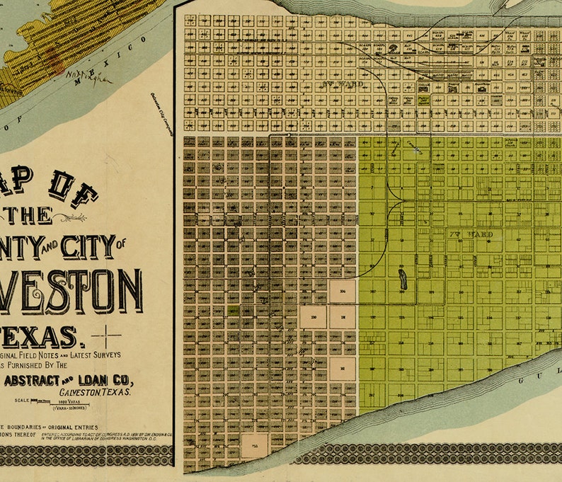 Map of the Galveston Texas 1891. Vintage restoration | Etsy