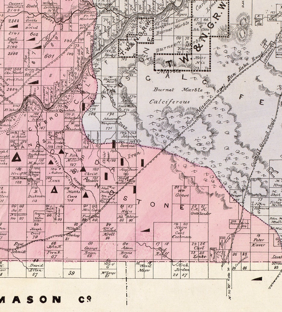 Map of San Saba County Texas TX 1876. Vintage Etsy