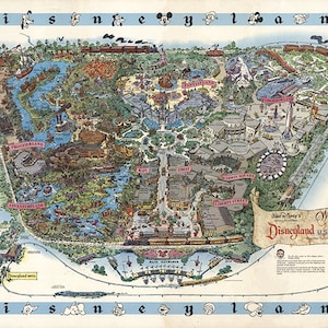 Disneyland Map - Panorama-Vogelansicht-Karte von Disneyland.  REPARIERT.  Vintage Restauration Hardware Haus-Deco-Stil alte Mauer Reproduktion