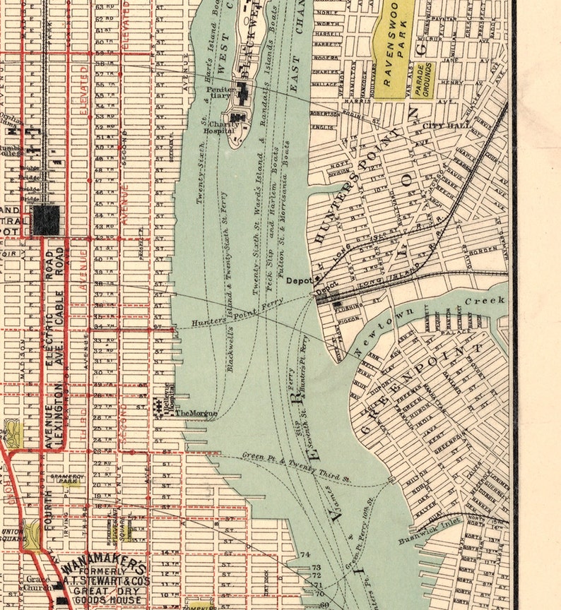 Map of Manhattan New York 1890. Vintage Restoration Hardware Etsy