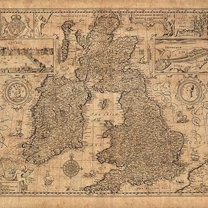 Carte du Royaume de Grande-Bretagne et d'Irlande, 1676. Reproduction d'une carte murale ancienne de style déco pour la maison.