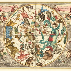 アンドレアス・チェラリウスによる天体図 - Haemisphaerium Stellatum Australe Antiquum- Cosmography Astronomy Reproduction