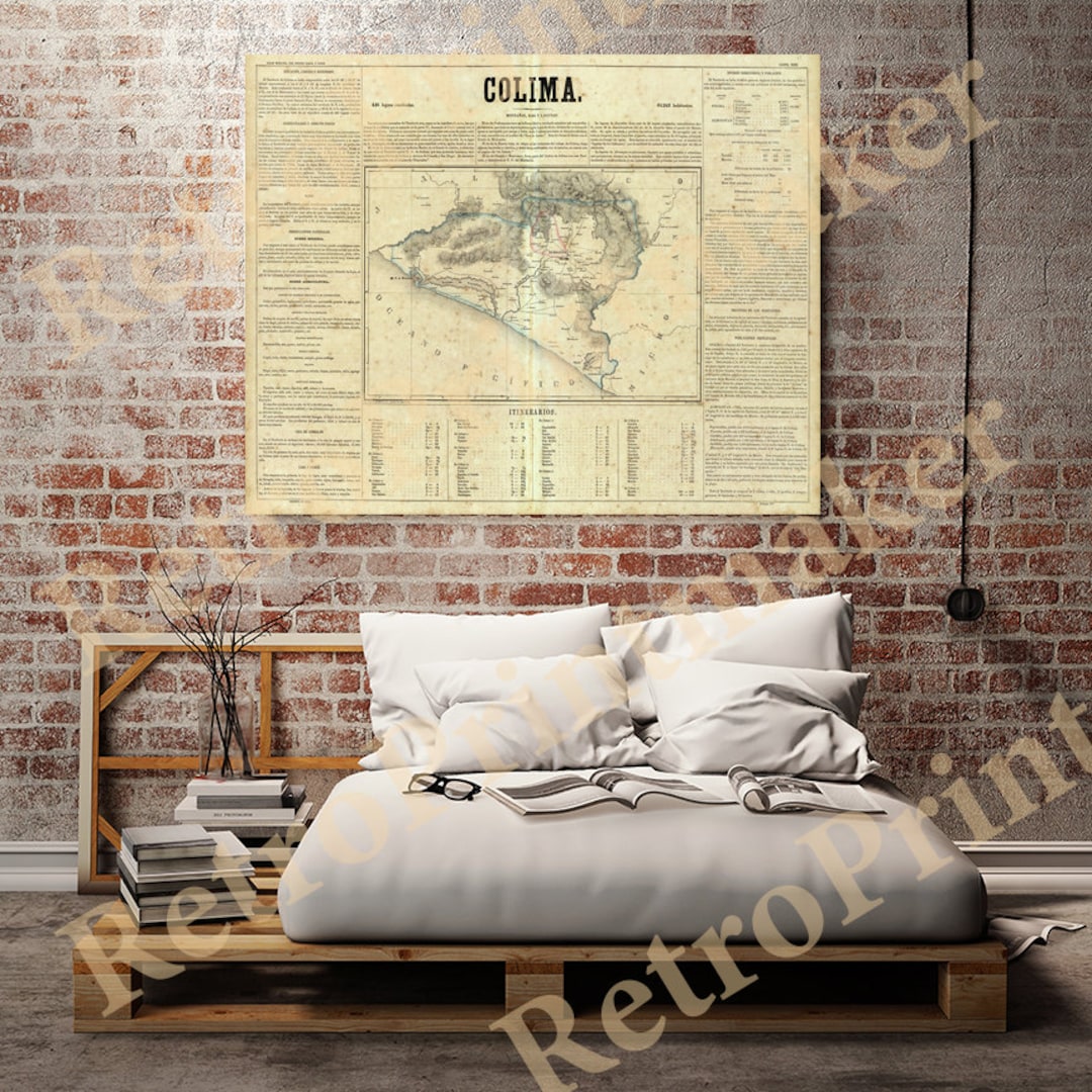 Colima Map 1884, Vintage Garcia Cubas Poster, Antique Mexico Fine