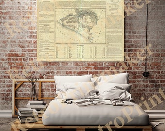 May include: An antique map of Colima, Mexico, printed on aged paper with a detailed outline of the state's geography. The map features a title banner at the top, "COLIMA." The map is framed and hanging on a brick wall.