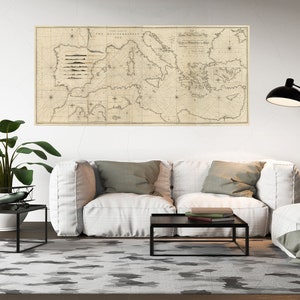 Map of Mediterranean Sea 1797. Home Deco Style Old Wall Vintage Reproduction