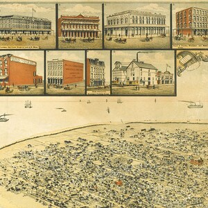 Map of the Galveston, Texas 1891. Vintage Restoration Hardware Home Deco Style Old Wall ...