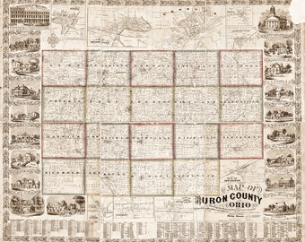 Map of Huron County, Ohio, 1859. Home Old Wall Vintage Reproduction.