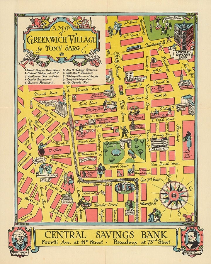 Map Of Greenwich Village Map Of Greenwich Village New York. Restoration Hardware Home | Etsy Ireland