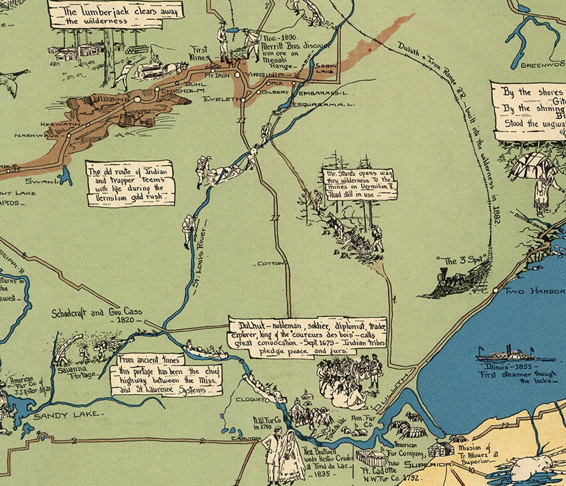 Map of the Arrowhead Minnesota 1935. Restoration Hardware Etsy