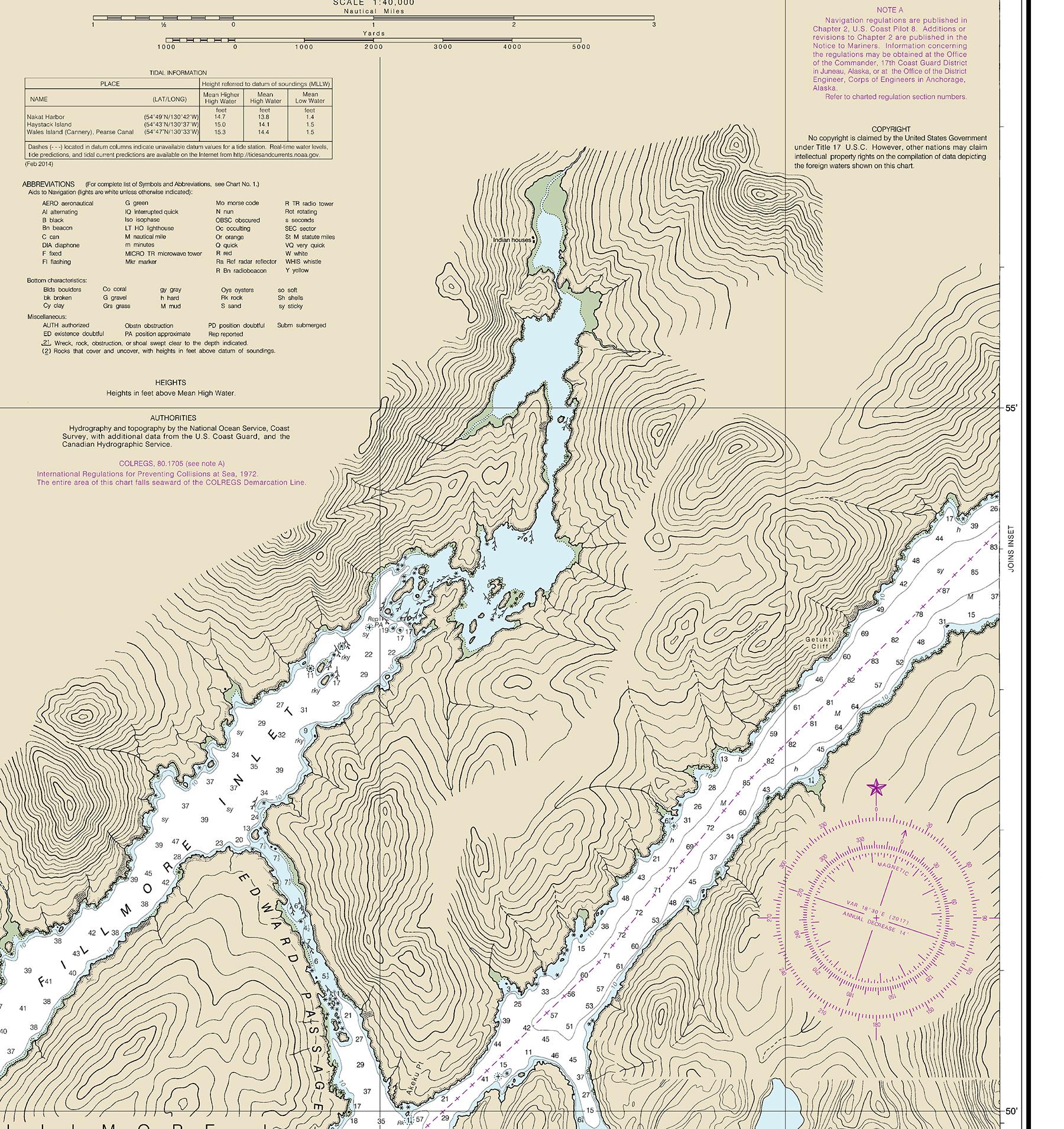 Portland Inlet to Nakat Bay Nautical Chart – Alaska & BC Coast NOAA ...