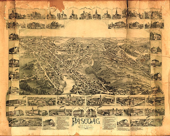Providence RI panorama c1895 map 20x16 