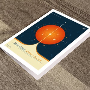 Greet Card of NASA: Deep Space Atomic Clock Prints (Orange), JPL Visions of the Future ExoPlanet Retro Design Travel greeting card.