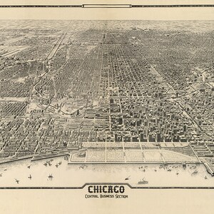 Chicago, Illinois Central Businesssection 1916. Vintage Reproduktion Vogelperspektive Karte.  Erhältlich in verschiedenen Größen.