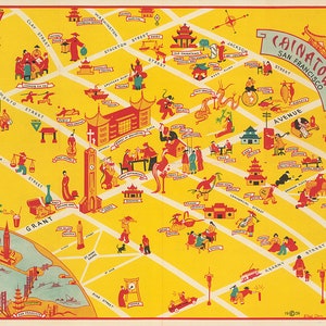 Landkarte von San Francisco Chinatown, California, CA .  1939. Vintage home Deco Stil alte Wandreproduktion Kartendruck.