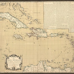 Mapa das Ilhas das Índias Ocidentais (Índias Ocidentais). 1782. Impressão de mapa de reprodução de parede antiga em estilo Deco, de ferragens de restauração vintage.