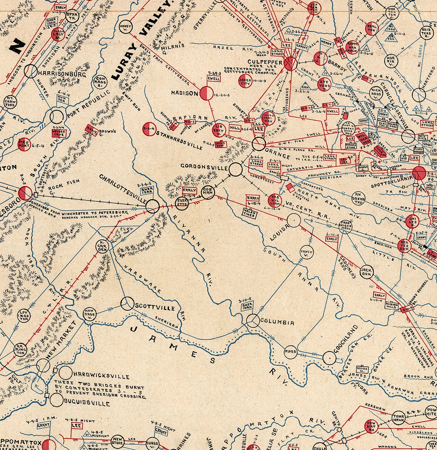 Map of the Main Battlefields, Routes, Camps and Head Qrs., in the ...