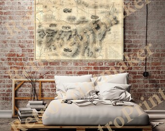 White Mountain National Forest, New Hampshire and Maine, 1859.  Vintage restoration hardware home Deco Style old wall reproduction map print