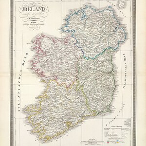 Carte de l'Irlande, 1853. Reproduction d'une carte murale ancienne de style déco pour la maison avec quincaillerie de restauration vintage.