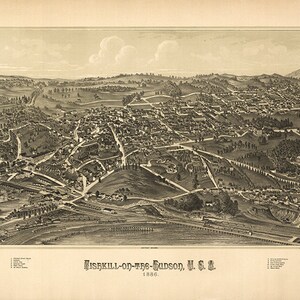 Fishkill-on-the-Hudson, Contea di Dutchess, Upstate New York, NY, U.S.A. 1886. NY0090. Poster di riproduzione d'epoca con mappa artistica