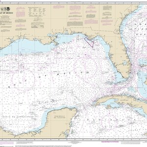 Nautical Chart of Gulf of Mexico. Vintage Home Deco Style Old Wall Reprint.