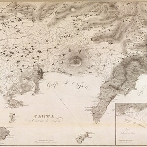 Map of Naples, Italy 1828.  Carta de contorni di Napoli.  Restoration Hardware Home Deco Style Old  Wall Map.  Vintage Reproduction.