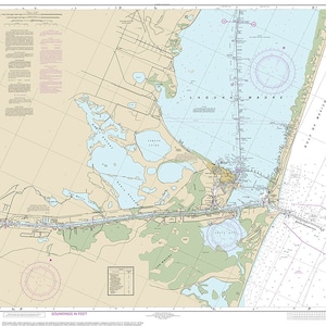 Cartas náuticas de Punta Stover a Puerto Brownsville. Incluye el Paso Brazos Santiago, Laguna Madre y Bahía Grande. Reproducción de mapas en giclée.