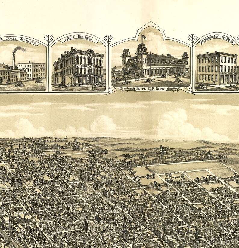 Map of Richmond Wayne Co. Indiana IN. 1884. Vintage - Etsy