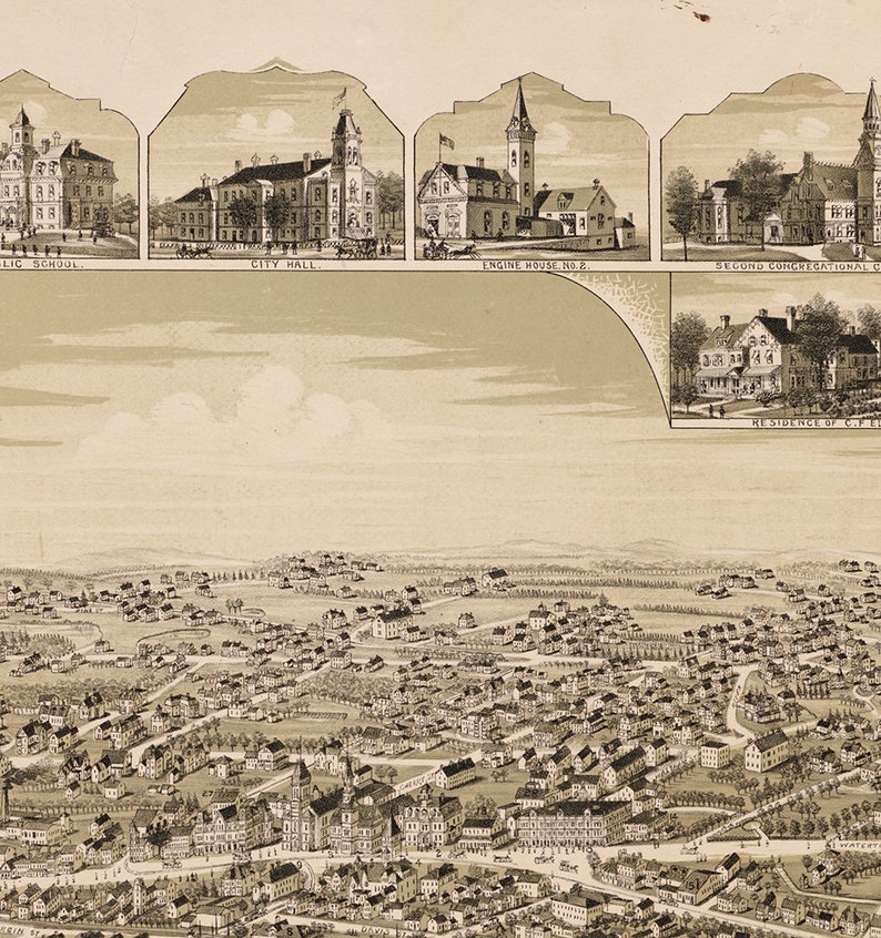 Map of West Newton Massachusetts MA. 1890. Restoration Etsy