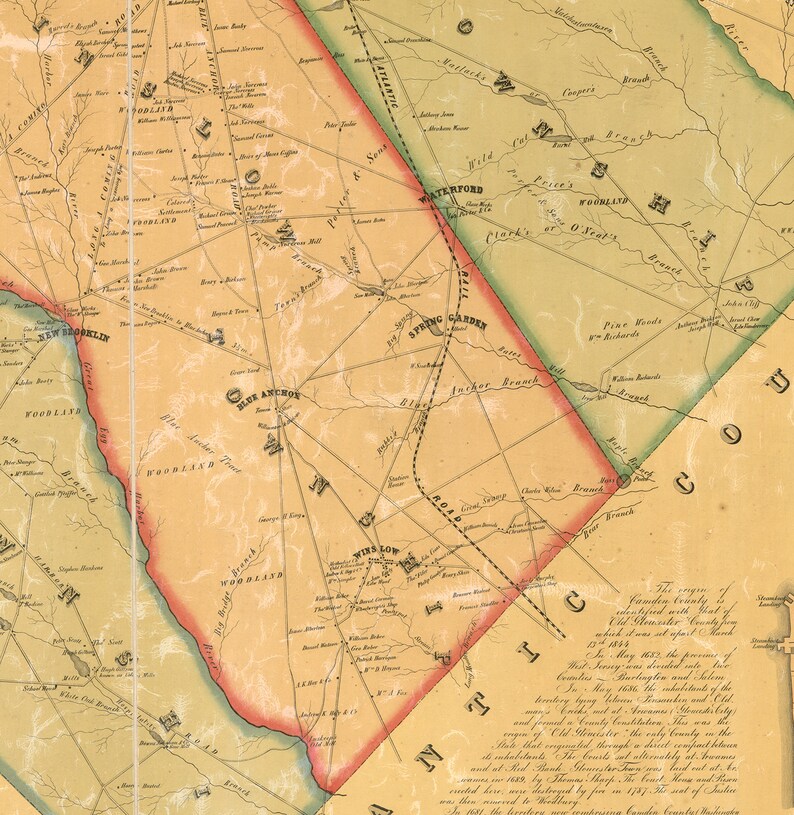Map of CAMDEN County New Jersey 1857. Vintage Home Deco Style Etsy