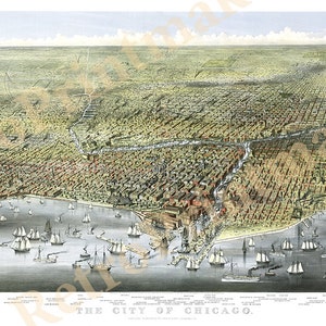 Chicago, Illinois, naszkicowane i narysowane na kamieniu przez Parsonsa i Atwatera w 1874 r. IL0001 Vintage Reprodukcja Plakatu Sztuka Mapa