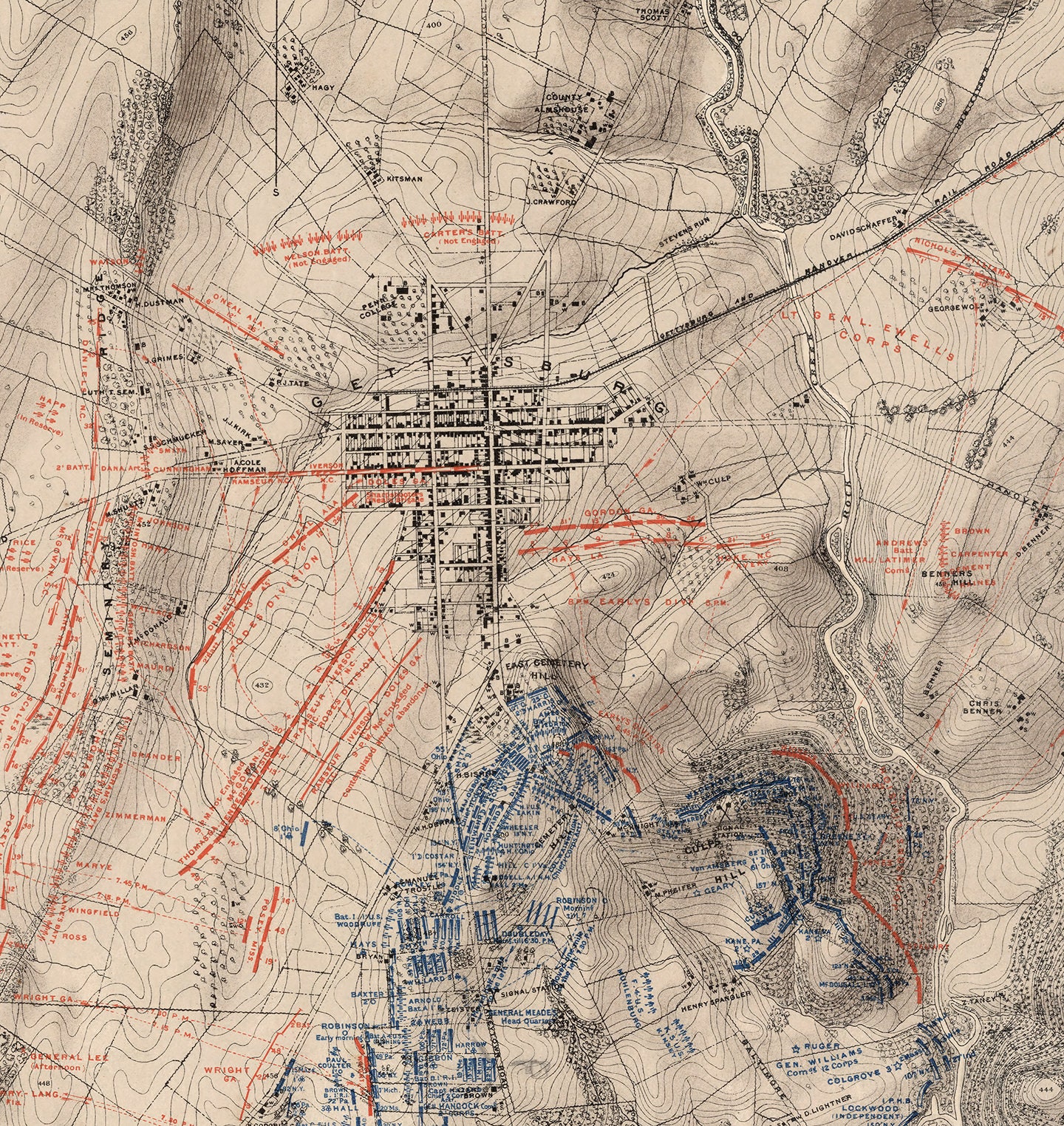 Map of Second Day's Battle. Gettysburg, July 2nd, 1863. 1876. Vintage ...