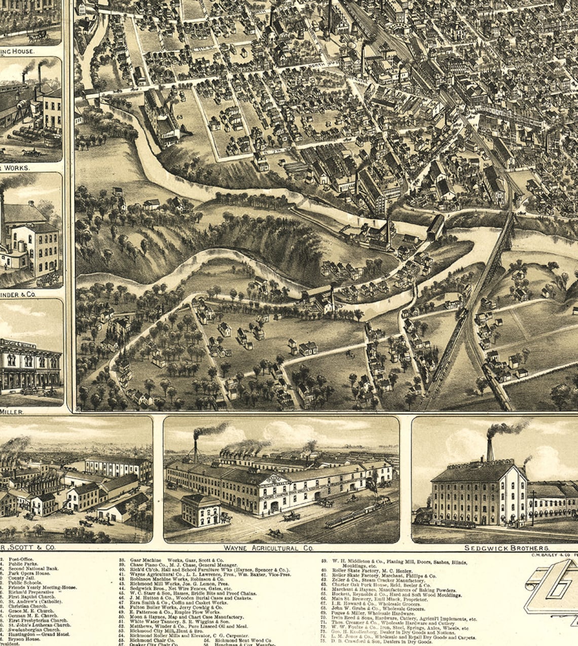 Map of Richmond Wayne Co. Indiana IN. 1884. Vintage - Etsy