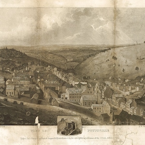 Vue de Pottsville prise de Sharp Mountain, Pennsylvanie, Pennsylvanie, 1833. Reproduction giclée de vieux murs de style déco maison de quincaillerie de restauration.