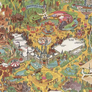 Disneyland Map Panoramic Birds Eye View Map of Disney land. Vintage home Decor Style old wall reproduction map print. image 4