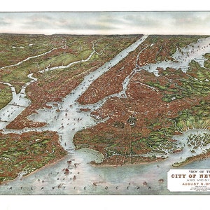 Stadt New York, Manhattan und Umgebung, mit detailliertem Panorama Umgebung Brooklyn, New Jersey, Bronx, Queens, Staten Is. Karte