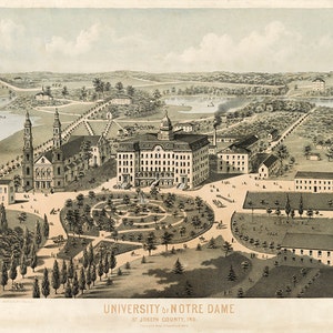 Universität von Notre Dame St. Joseph County, Indiana.  Vintage-Restaurierung Hardware-home Deco-Stil alte Wand Reproduktion Karte Drucken.