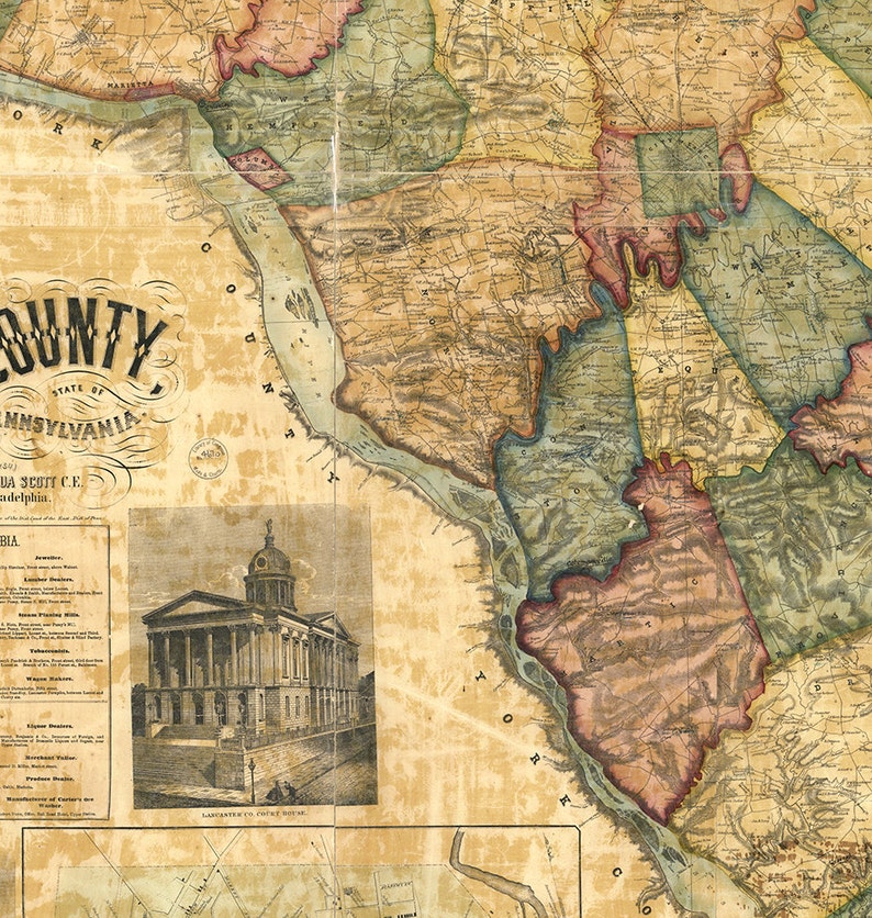 Carte du comté de Lancaster Pennsylvanie PA 1858. Etsy France