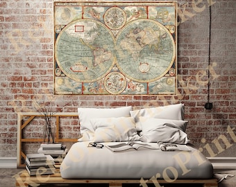 1626 World Map Reproduction Print by John Speed, Vintage Double