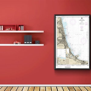 Cartas náuticas de la NOAA de la costa del lago Chicago. Puerto Gary 14927, lago Míchigan. Gran Lago de Illinois e Indiana. Reproducción de mapas.