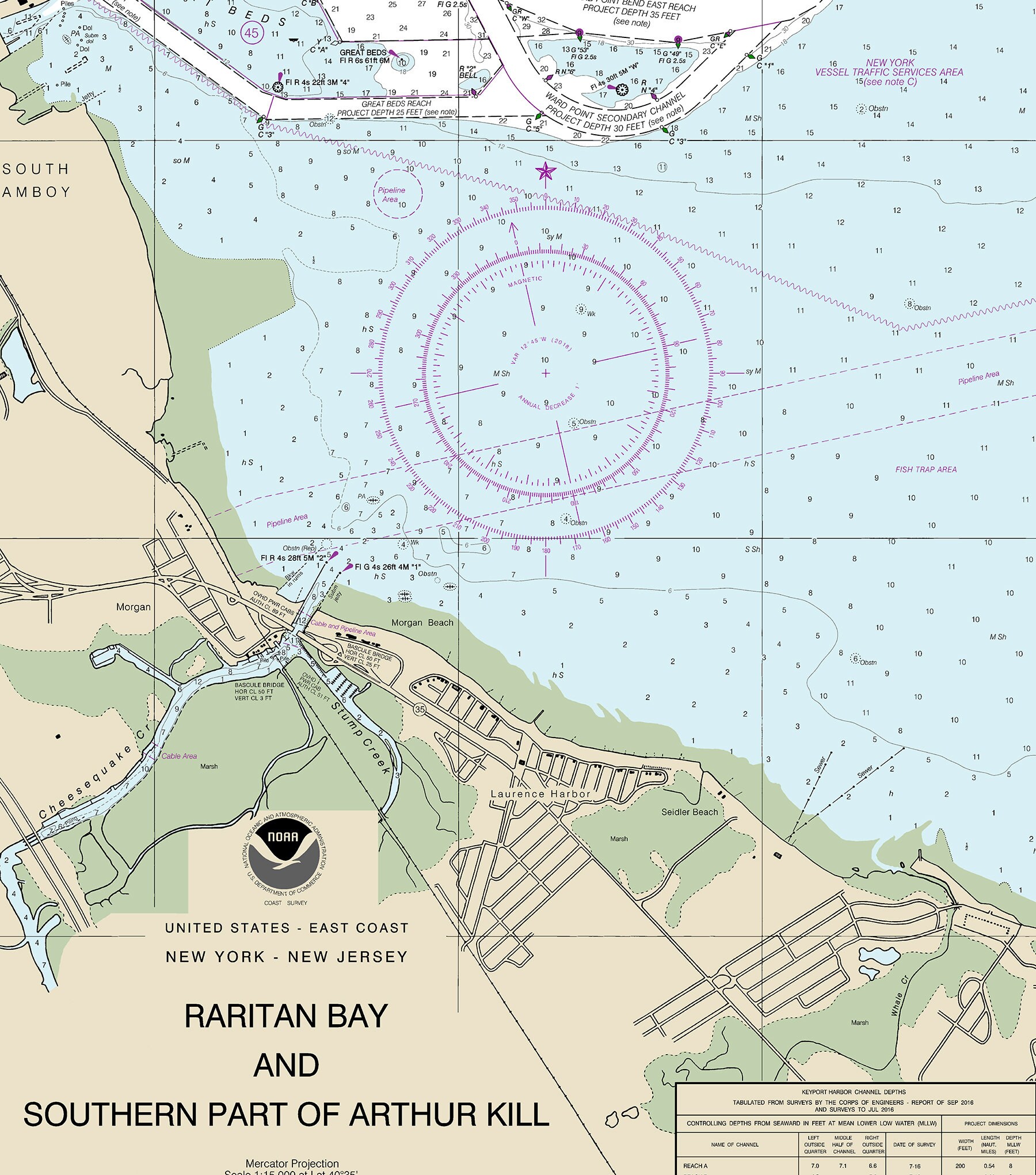 Raritan Bay & Arthur Kill Map – NOAA Nautical Chart 12331 Reproduction ...
