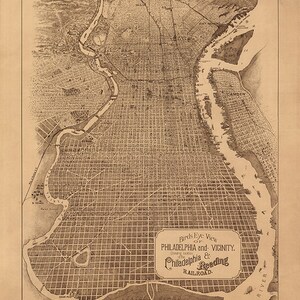 Carte de Philadelphie, Pennsylvanie, 1870. Reproduction giclée vintage de vieux mur de style déco pour la maison de quincaillerie de restauration.