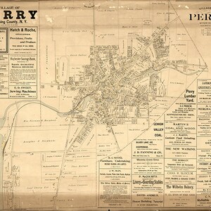 Carte de Perry, Wyoming County, New York, N.Y. 1902.  vintage restauration matériel maison Deco Style vieille carte de reproduction mur.