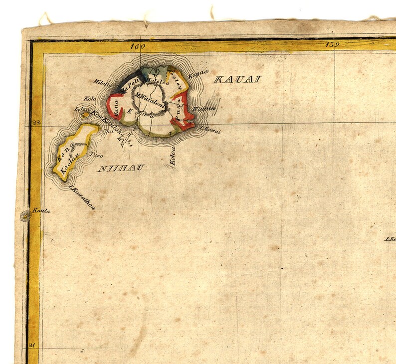 Map of Hawaii 1837. Restoration Hardware Home Deco Style Old Etsy